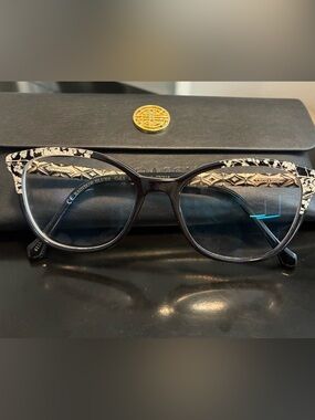 Authentic Coco Song “Rainbow Blues” Black Floral Eyeglass Frames